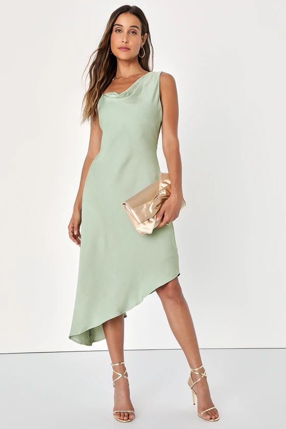 Instant Impression Sage Green Asymmetrical Midi Dress | Lulus