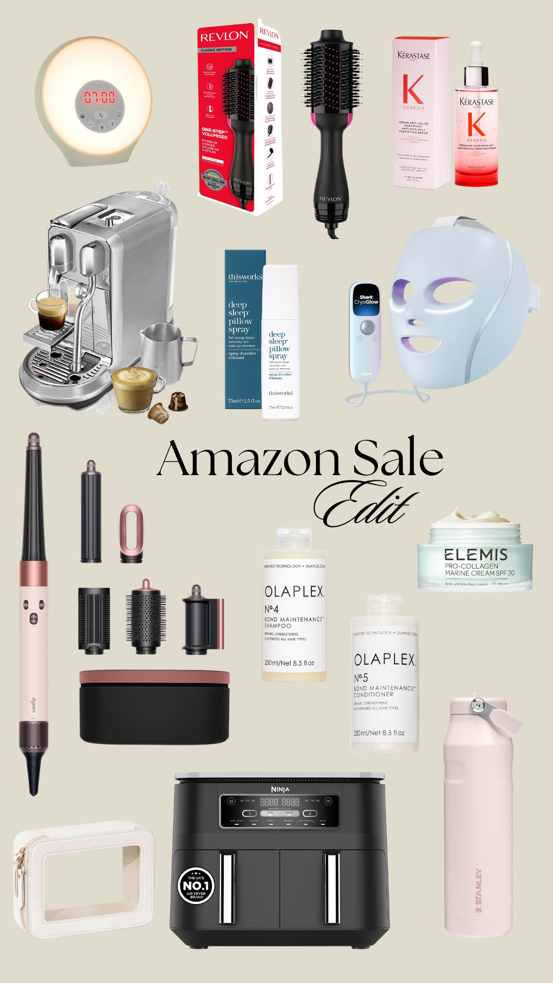 amazon sale, amazon sale edit, amazon finds, sale picks, beauty deals, home deals, self care, wellness, hair tools, skincare, beauty essentials, home essentials, sunrise alarm clock, revlon volumiser, kerastase genesis, nespresso machine, coffee machine, this works deep sleep pillow spray, shark cryoglow, led face mask, dyson airwrap, olaplex no 4 shampoo, olaplex no 5 conditioner, elemis pro-collagen marine cream, ninja air fryer, stanley tumbler, makeup bag, travel beauty bag, prime day picks, must-have deals 

 #LTKsummer #LTKeurope #LTKsale