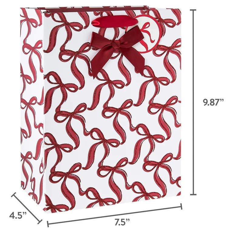 Medium Red and White Bows Christmas Paper Gift Bag, 7.5" x 10", by My Texas House | Walmart (US)