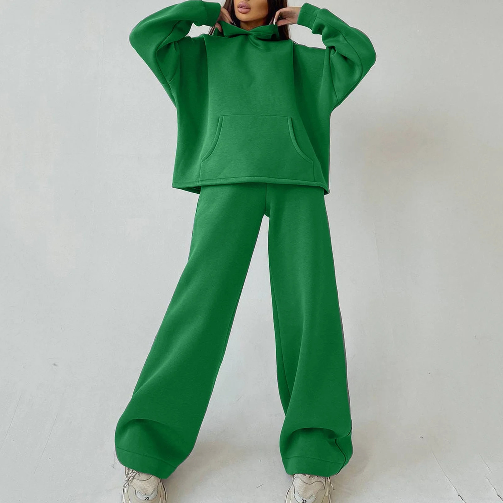 PhoneSoap Women Hooded Tracksuit Two Piece Sets Pullovers Sweatshirt Top And High Waist Wide Leg ... | Walmart (US)