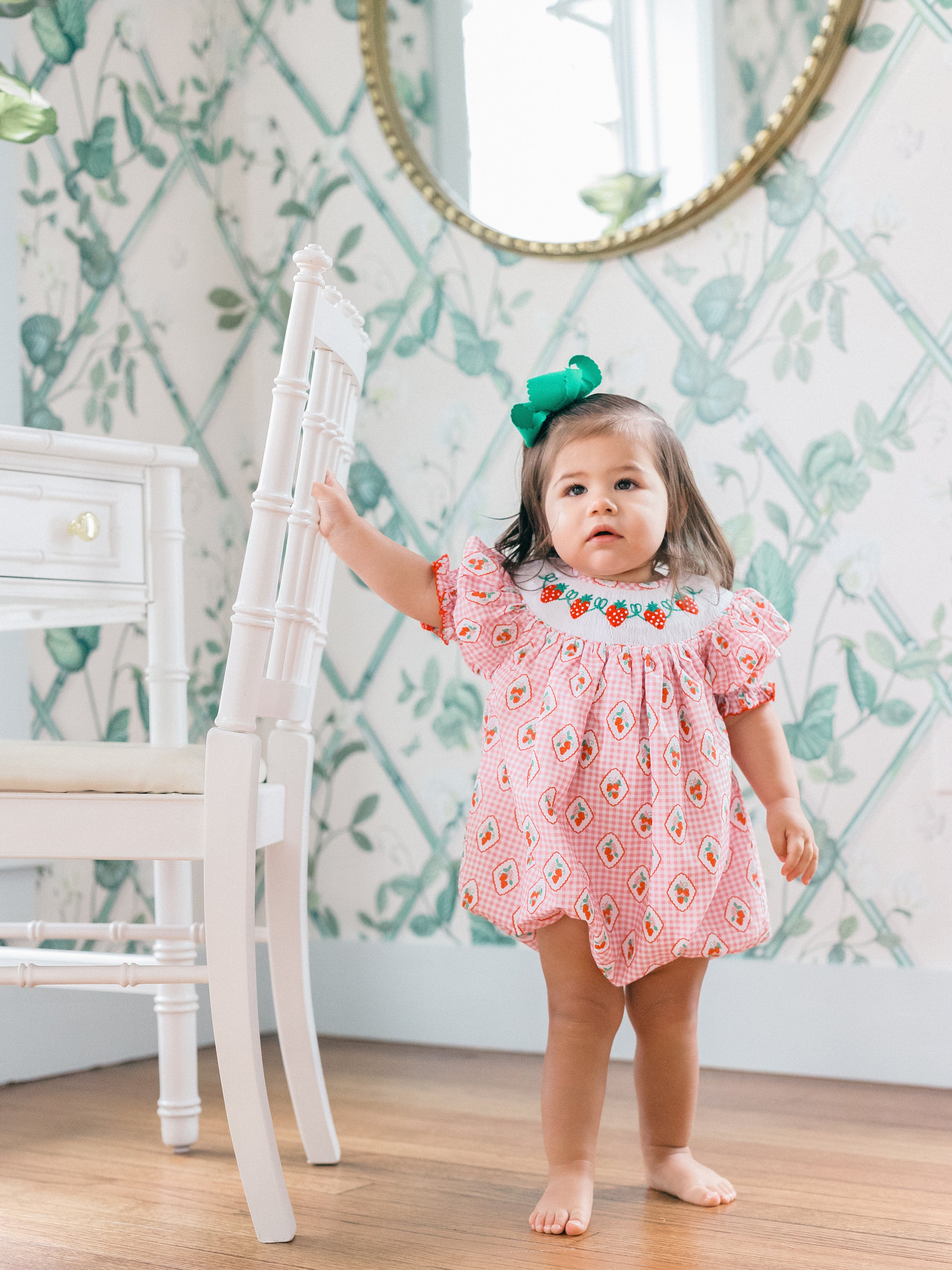 Checkered Strawberry Smocked Bubble | Poppy Kids Co