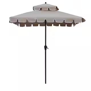 7 ft. Steel Market Square Scallop with Crank Patio Umbrella in Tan | The Home Depot
