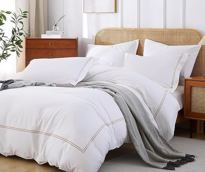 100% Cotton Duvet Cover Set Soft Comfortable with Embroidery Design 3 Pcs Sateen Weave Home Beddi... | Amazon (US)