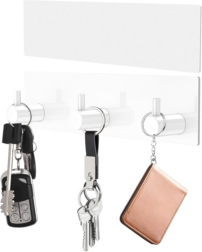 VIS'V Key Holder Wall Mount, Small Metal Self Adhesive Key Hanger with 3 Hooks, Extra Adhesive St... | Amazon (US)
