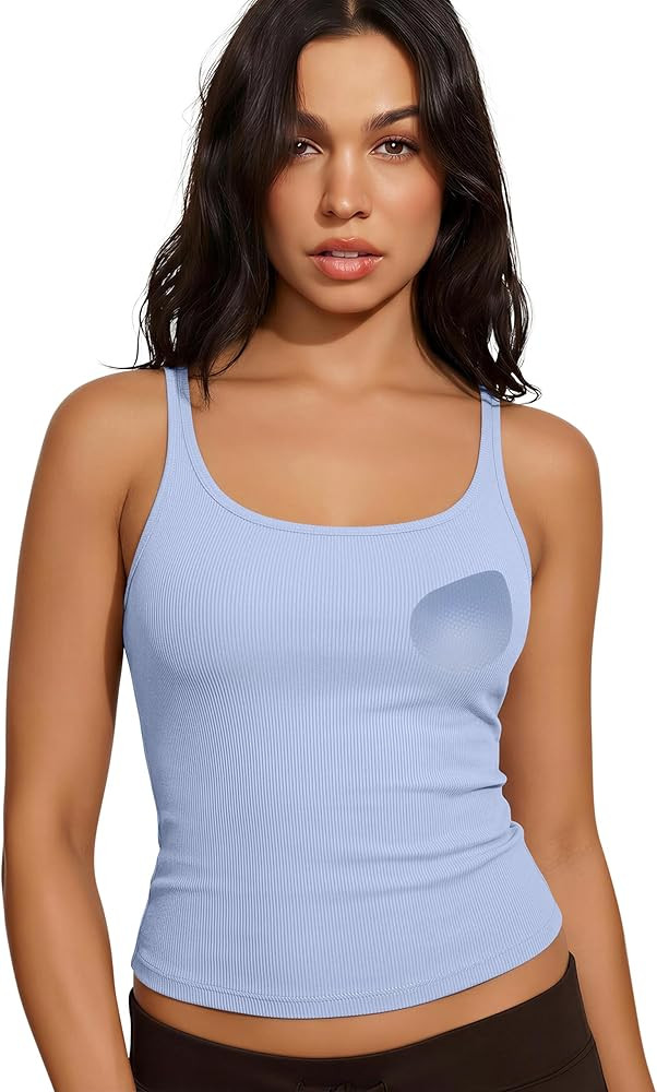 SUUKSESS Women Padded Cotton Ribbed Tank Tops Casual Summer Going Out Sleeveless Scoop Neck Basic... | Amazon (US)