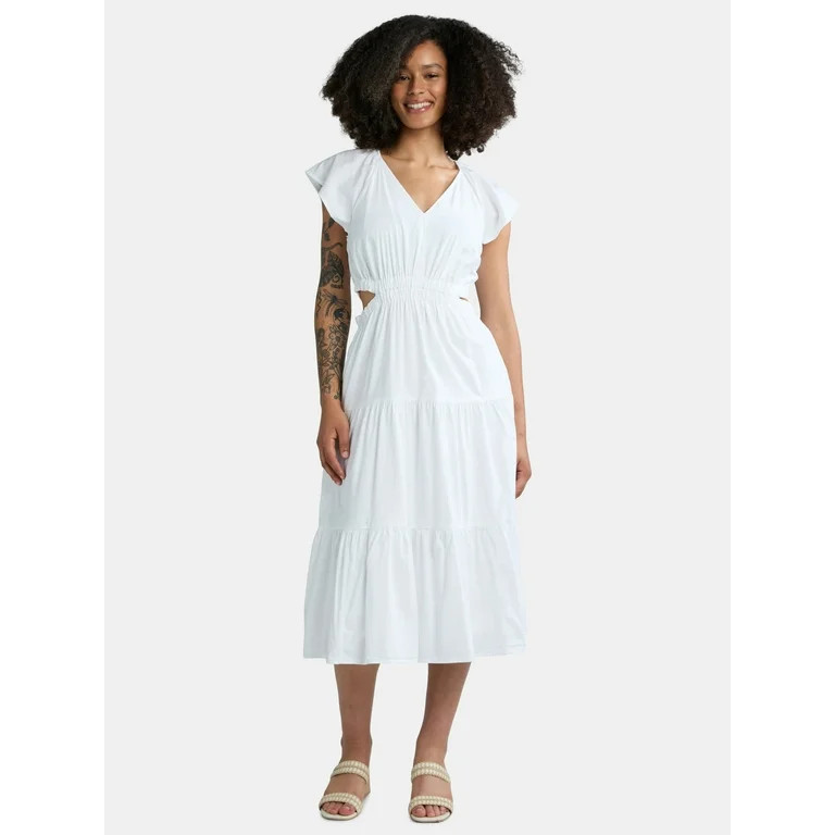 Time and Tru Women’s Plus Cut Out Tiered Midi Dress, Sizes 1X-4X | Walmart (US)