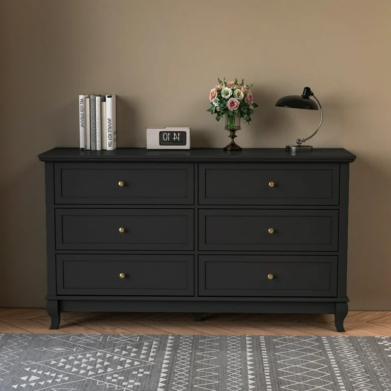 Dresser for Bedroom with Deep Drawers Wooden 6 Drawer Double Dresser Black | Walmart (US)