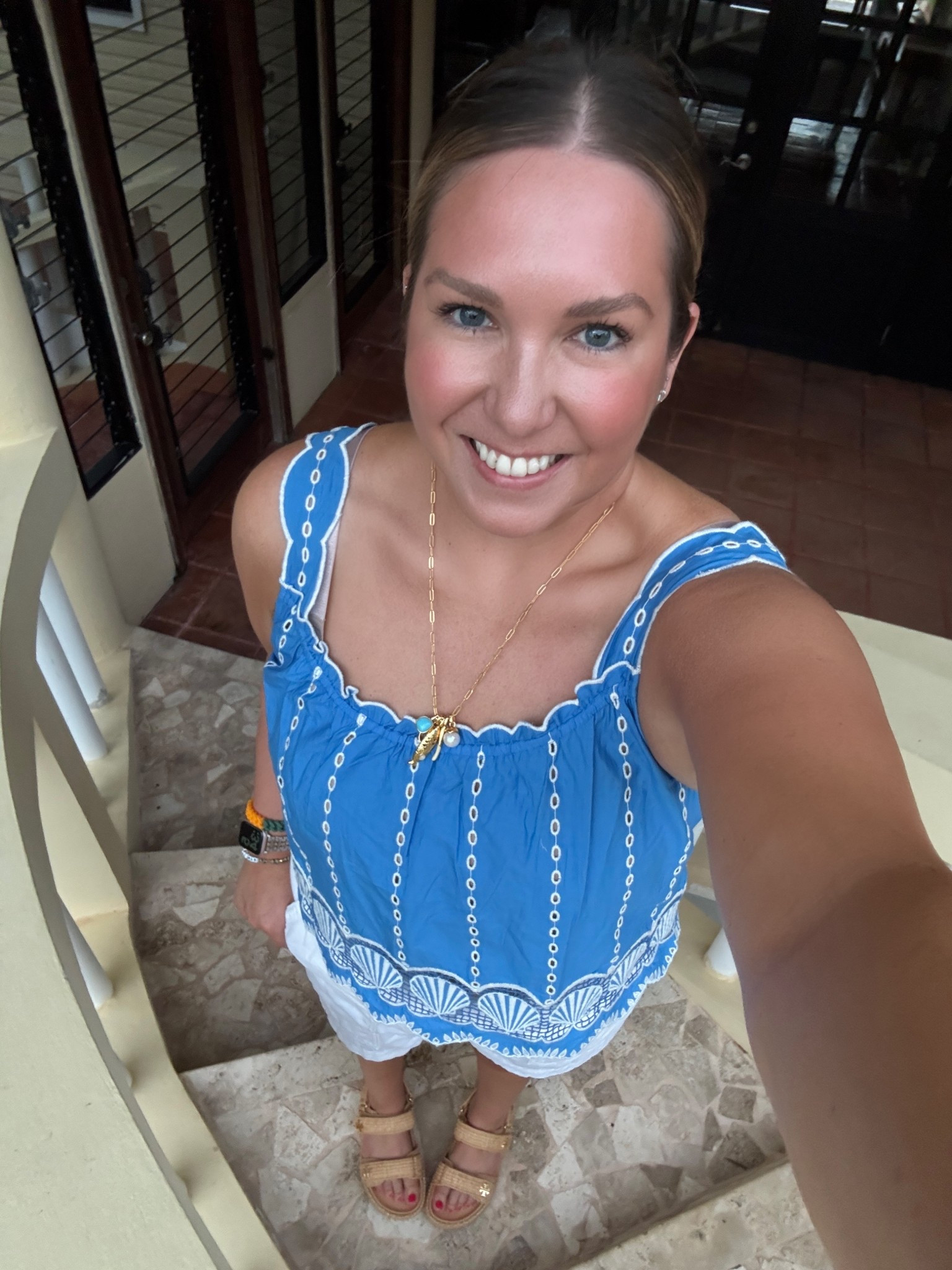 We had the chef for dinner at the house so we decided to check out a new hotel for  cocktail or two before dinner. Casual is definitely always the vibe down here. I love the color and embroidery on this top. I paired it with a fun necklace for a bit more interest  

#LTKTravel #LTKFindsUnder50 #LTKShoeCrush