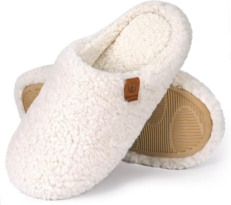 EverFoams Women's Fuzzy Slip-on Slippers Soft Comfy Memory Foam Indoor House Shoes | Amazon (US)