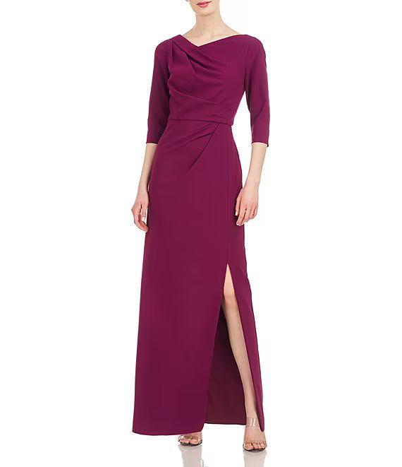Kay Unger Asymmetrical Neck Front Slit Pleated Bodice Gown | Dillard's | Dillard's