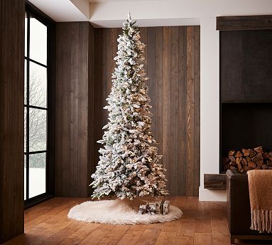 Pre-Lit Flocked Pencil Pine Faux Christmas Trees | Pottery Barn (US)