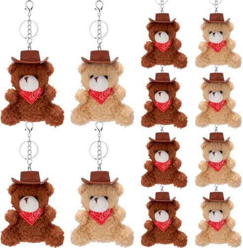 Nosiny 12 Pcs Plush Cowboy Bear Keychain Western Cowboy Party Favors Keychain with Hats and Mini ... | Amazon (US)