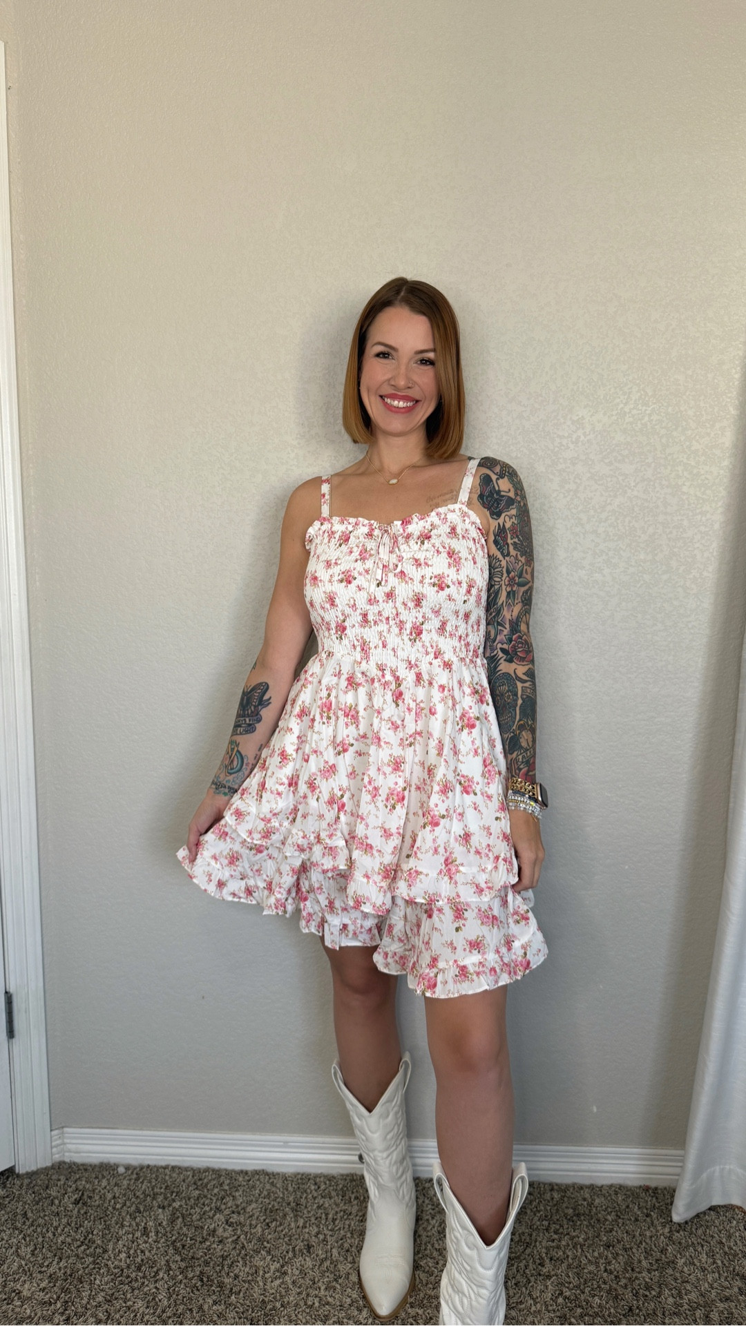 I love this dress! The double layer of the ruffles are so cute! I also really appreciate its longer in the front and back, and shorter on the sides. It’s just so flattering and feminine and you could easily dress this up and down! I’m wearing a medium, I’m 5’6”, 143 lbs 

#LTKmomlife #LTKgrwm #LTKMothersDay