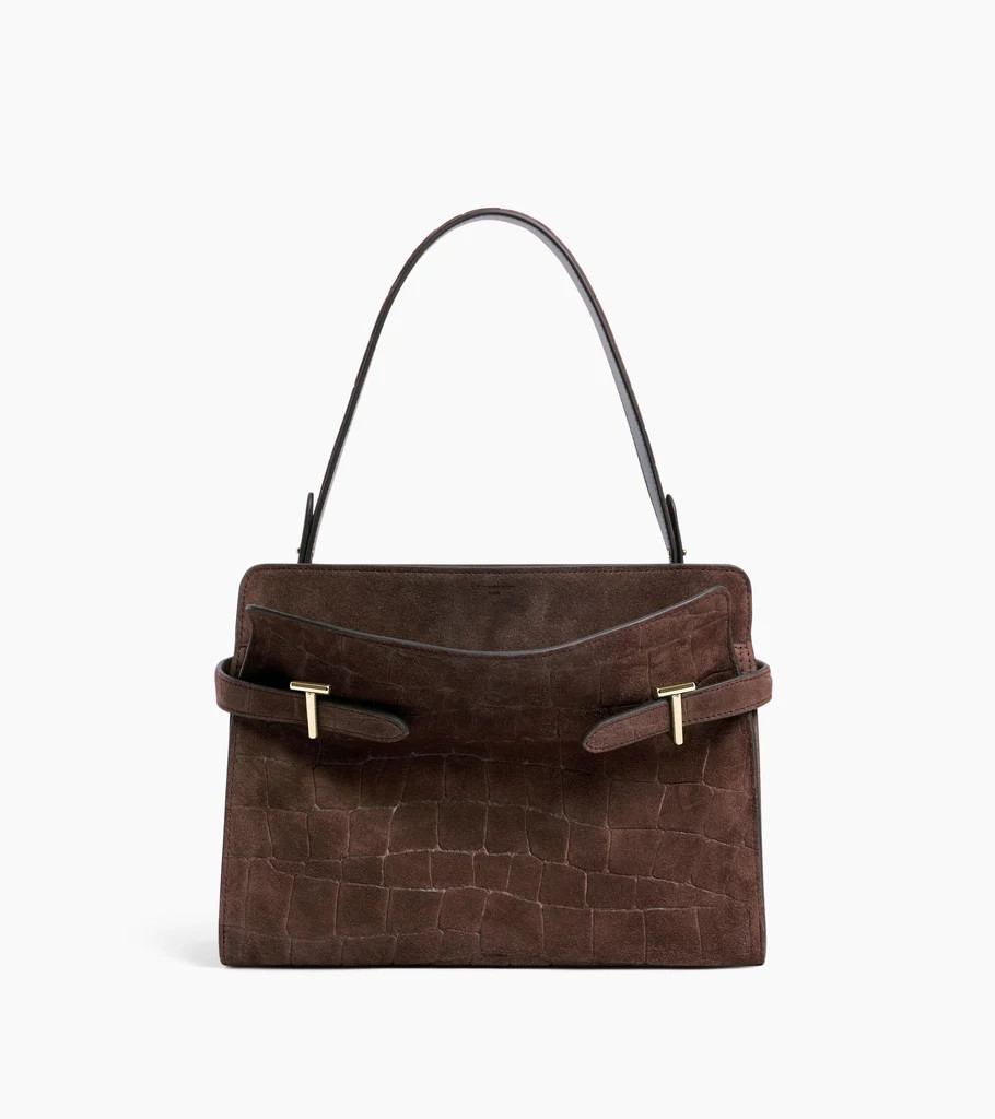 Emie large shoulder bag in mock croc suede split leather | Le Tanneur