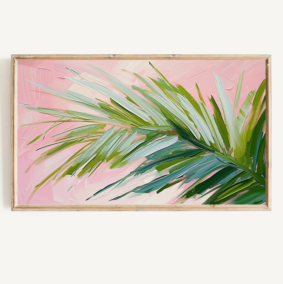 Frame TV Summer Art Tropical Palm Leaf Digital Download Painting Colorful Pink and Green Textured... | Etsy (US)