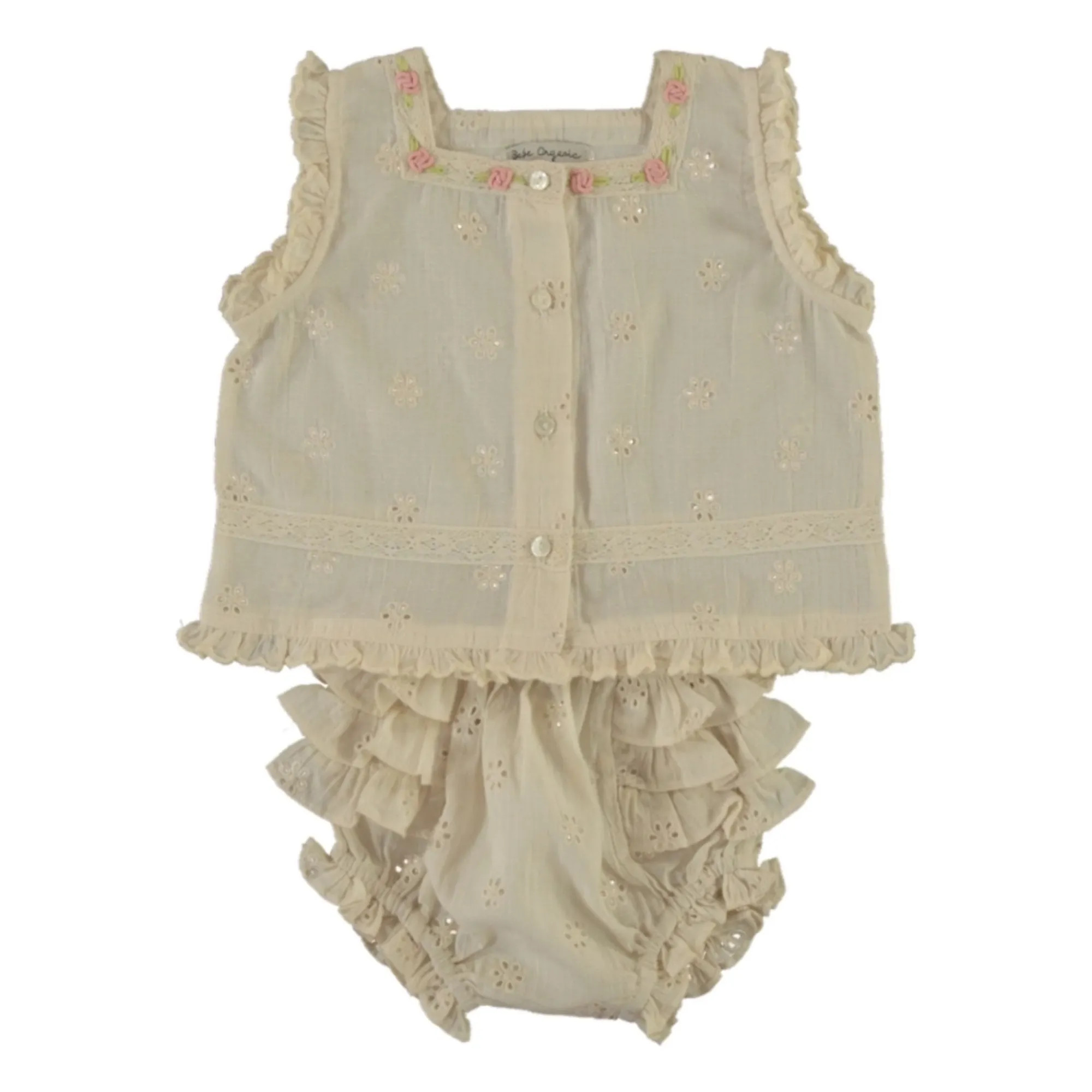 Luna Ruffle Top and Bloomer Set | Ecru | Smallable