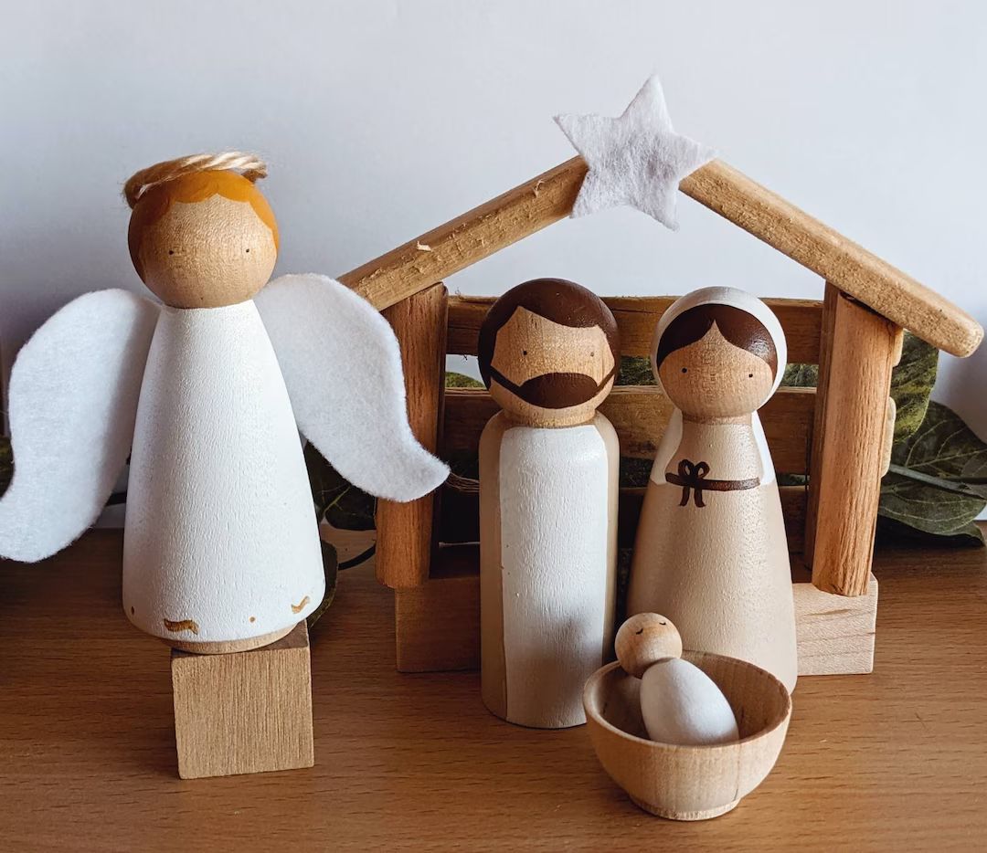 Minimalist Wooden Peg Doll Nativity Set - Etsy | Etsy (US)