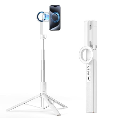 UBeesize Magnetic Tripod for iPhone with Remote, 64’’ Extendable Phone Stand for Video Recording/Vlogging, N52 Strong Holder for iPhone 12-15/Android, Portable Travel Selfie Stick Tripod(White) | Amazon (US)