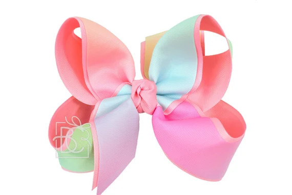 Beyond Creations Huge 5.5" Rainbow Bow on Alligator "Stay-Put" Clip (Shell Pink) | Etsy (US)