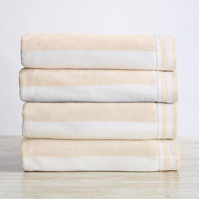 4-Pack 100% Cotton Beach Towel. Cabana Stripe Velour Pool Towels. Edgartown Collection (Light Blu... | Amazon (US)
