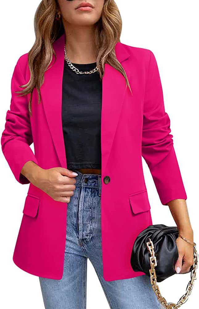 CRAZY GRID Womens Casual Blazer Jacket Pockets Long Sleeve Open Front Work Office Blazer Lapel Bu... | Amazon (US)