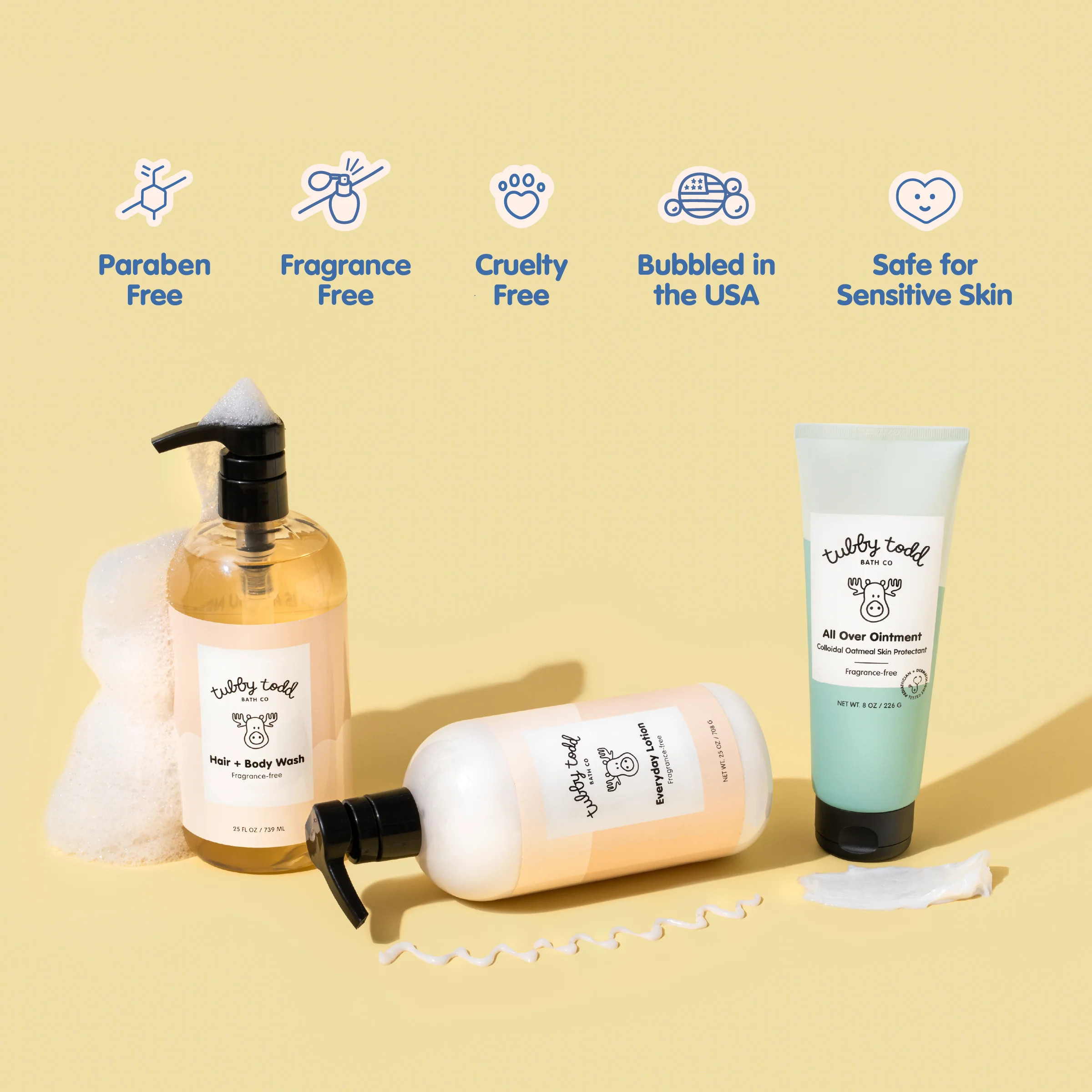 The Regulars Bundle - Fragrance-free / 25 oz + Tube | Tubby Todd Bath Co.