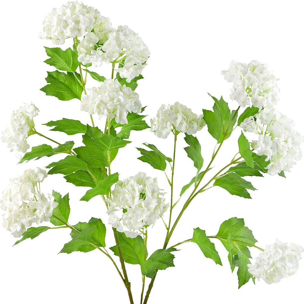 FiveSeasonStuff Summer White Snowball Viburnum Long Stem Real Touch Artificial Flowers 2 Stems | Amazon (US)