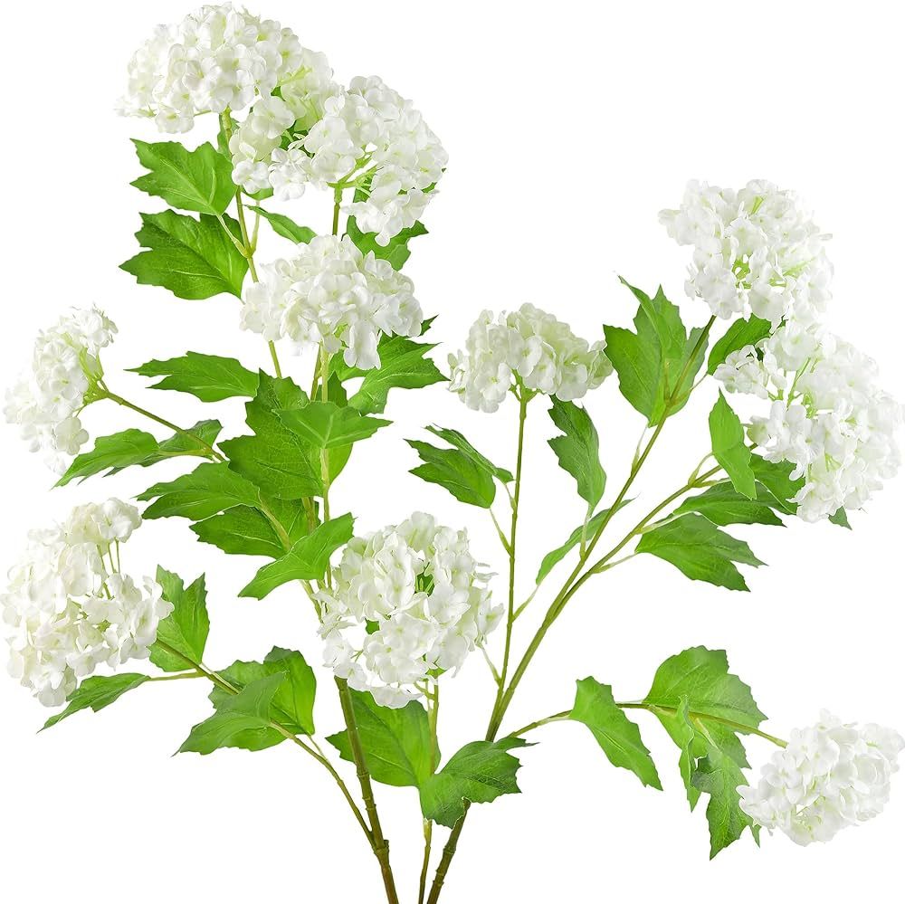 FiveSeasonStuff Summer White Snowball Viburnum Long Stem Real Touch Artificial Flowers 2 Stems | Amazon (US)