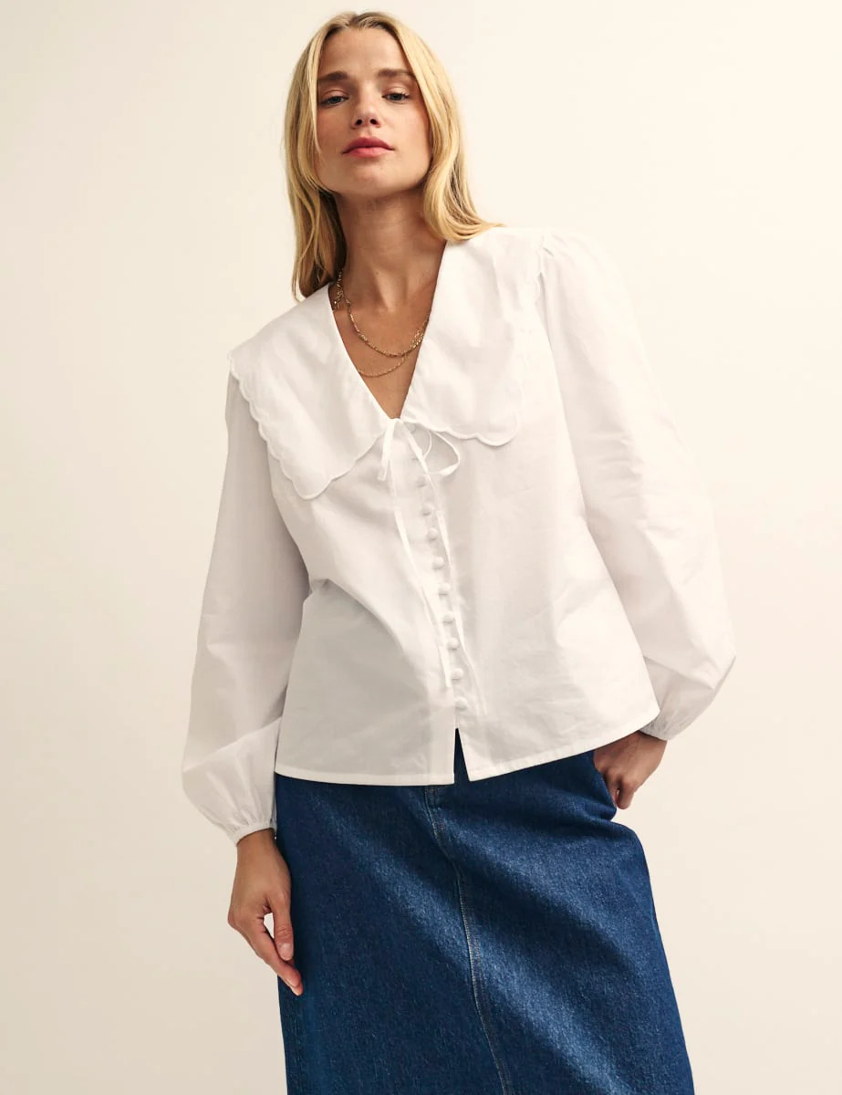 White Peter Pan Collar Long Sleeve Blouse
  

  
    £45.00 | Nobody's Child