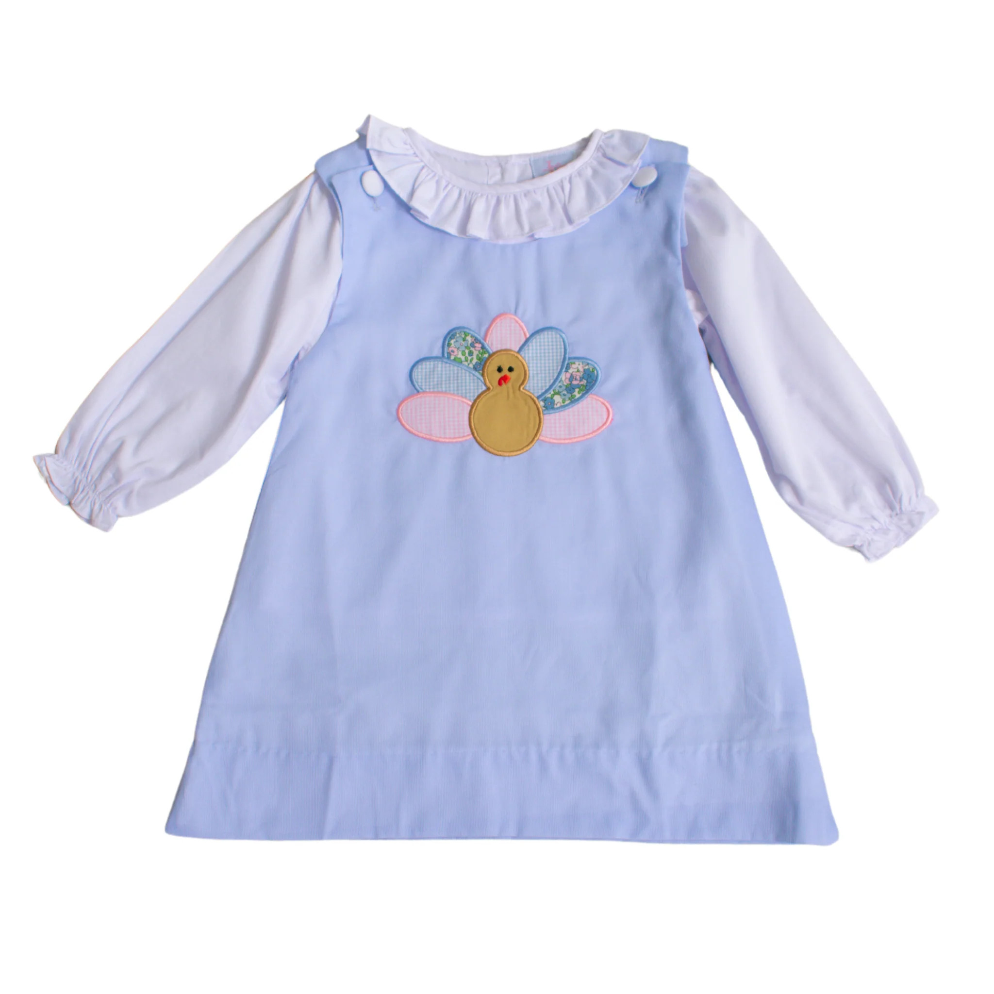 Tallulah Applique Turkey Shirt and Corduroy Overall Dress Set | Lillie & Lilah