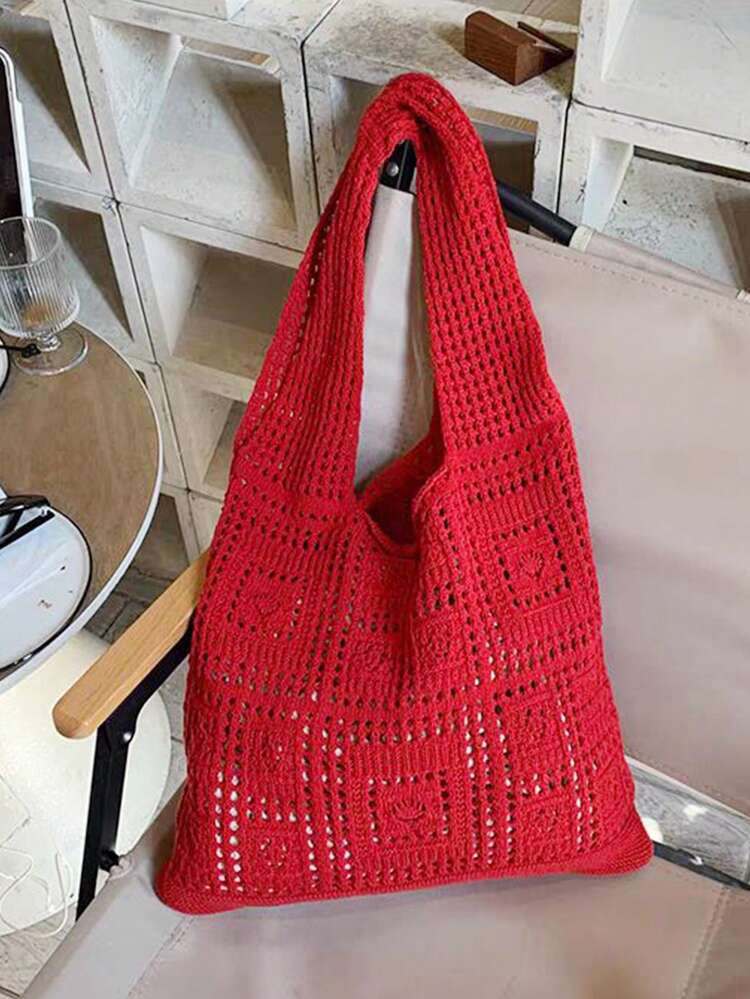 Yogodlns Borsa a mano minimalista lavorata a maglia, borsa da donna alla moda lavorata a maglia e... | SHEIN