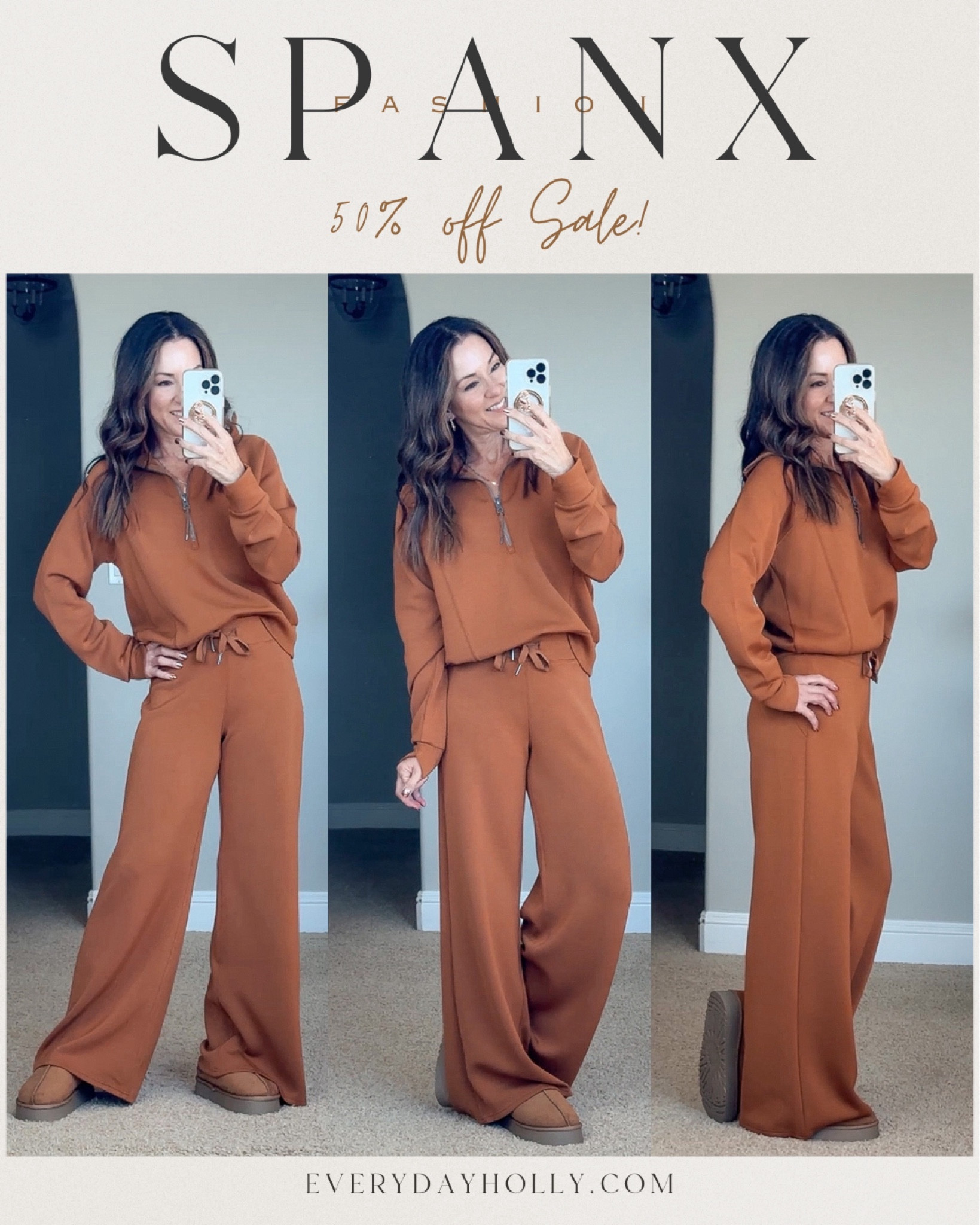 🛑 50% off Spanx AirEssentials Today only!!! No code needed! 
This half zip pull over and wide leg pants that come in petite regular and long length in the colors butterscotch and spice are included!  I’ve also included all the other pieces that are included in the 50% off sale! 

#LTKtravel #LTKover40 #LTKsalealert