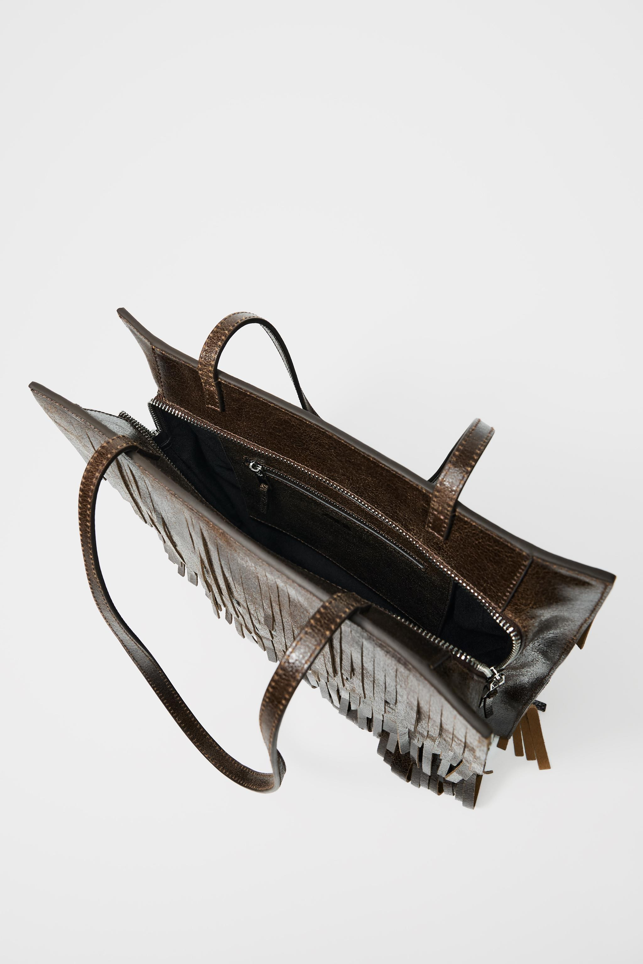 FRINGED LEATHER BAG | Zara US