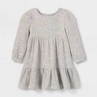 Toddler Girls' Tiered Cozy Waffle Long Sleeve Dress - Cat & Jack™ Gray | Target