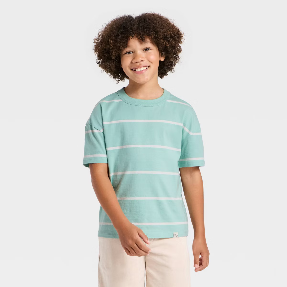 Boys' Short Sleeve Striped Oversized T-Shirt - Cat & Jack™ Green/Cream | Target