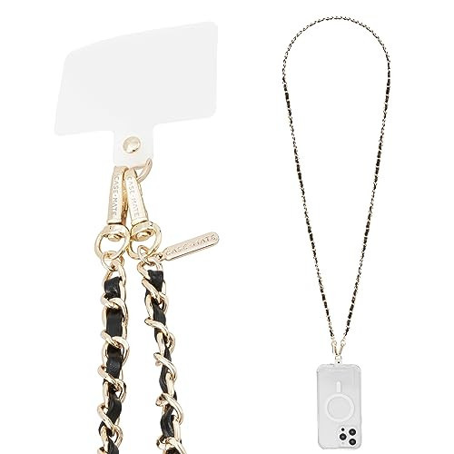Case-Mate Crossbody Phone Lanyard [Works with All Phones] Hands-Free Strap - Leather Cell Phone Charm - Neck Chain Holder for iPhone 17 Pro Max/16 Pro Max/15/14/13/S25 Ultra - Gold Chain Black Leather | Amazon (US)