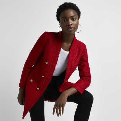 Red boucle blazer | River Island (UK & IE)