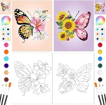 Dinifee 2 Pack Pre Drawn Canvas for Painting Sip and Paint Kit for Couple 8" x 10" Stretched Pre ... | Amazon (US)