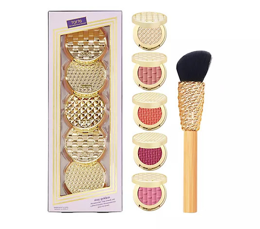 tarte Stay Golden Amazonian Clay 5-Piece Cheek Set & Brush | QVC
