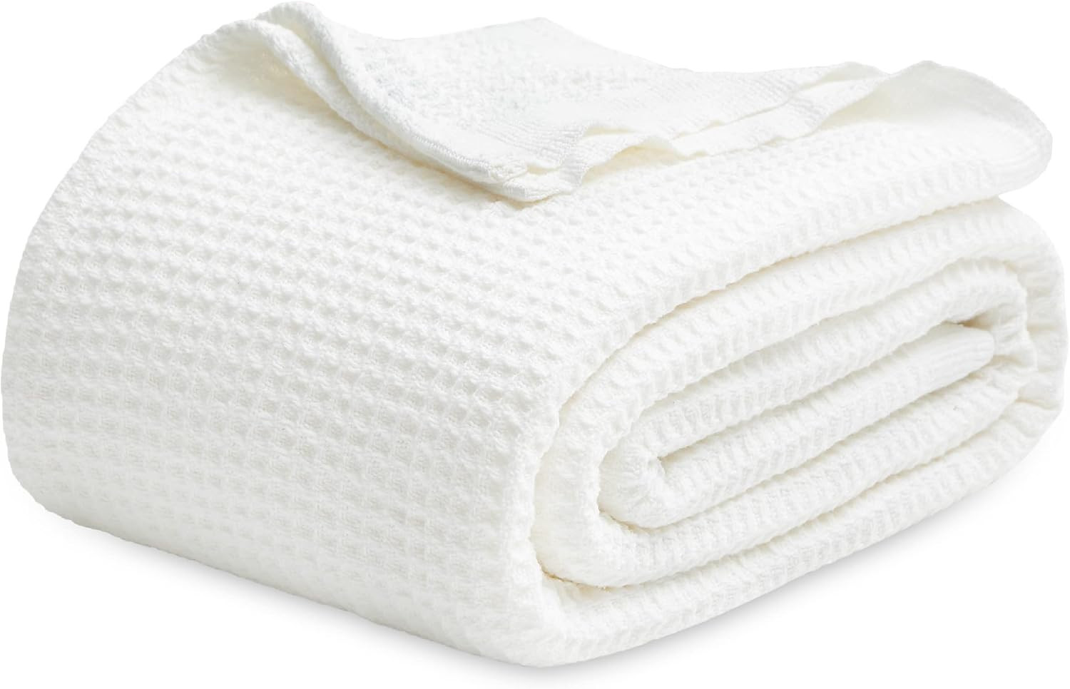 Bedsure 100% Cotton Blankets Queen Size for Bed - 405GSM Waffle Weave Blankets for Summer, White ... | Amazon (US)