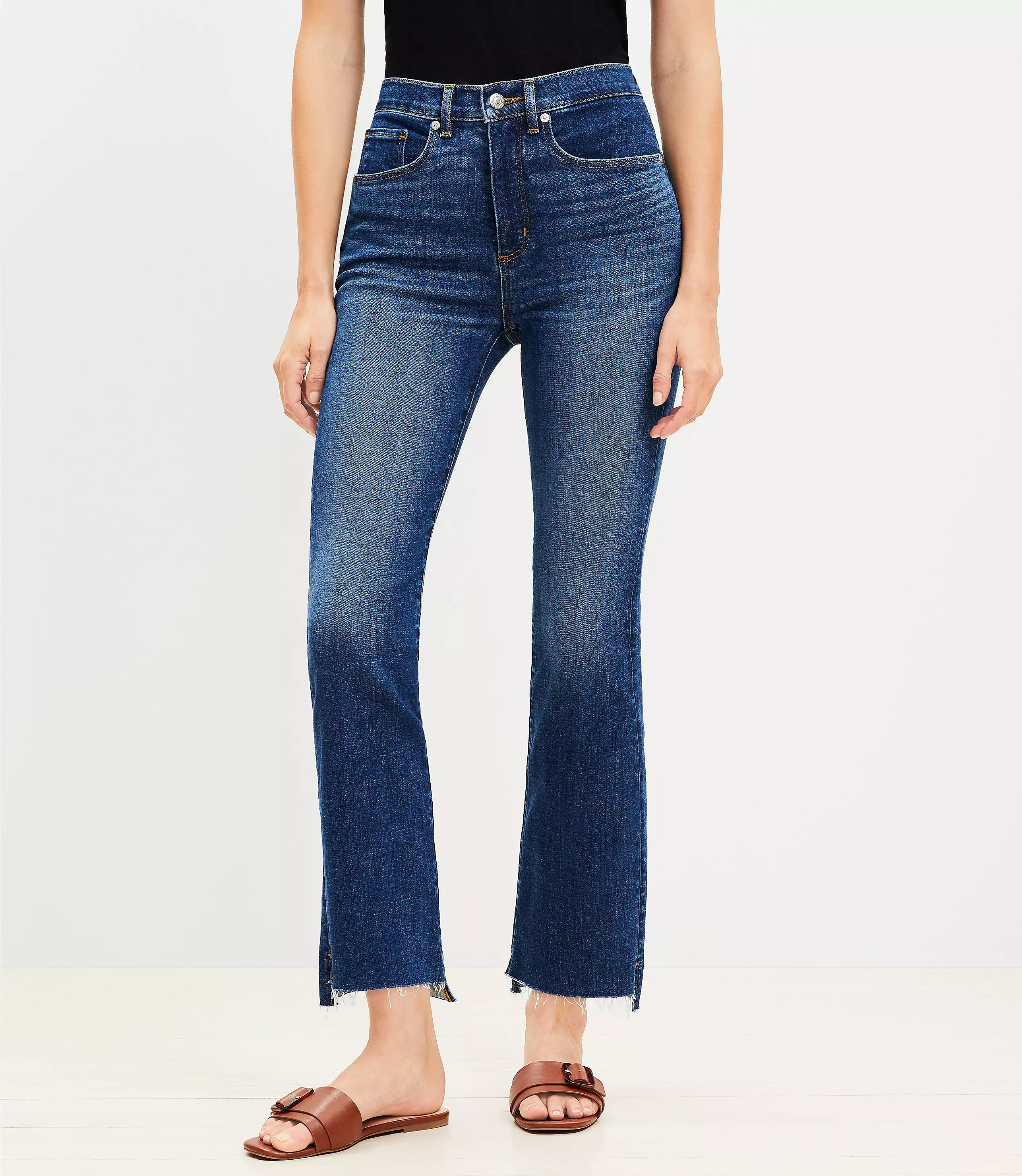 Petite Step Hem High Rise Kick Crop Jeans in Classic Mid Wash | LOFT