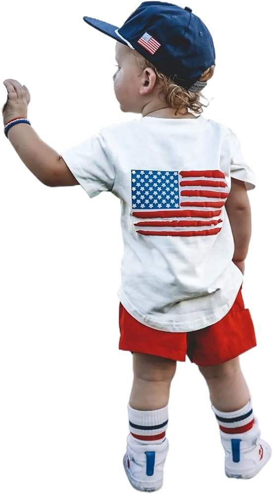 Independence Day Baby Boys Outfits Summer Letter Flag Print Short Sleeve Pullover T-Shirt and Ela... | Amazon (US)