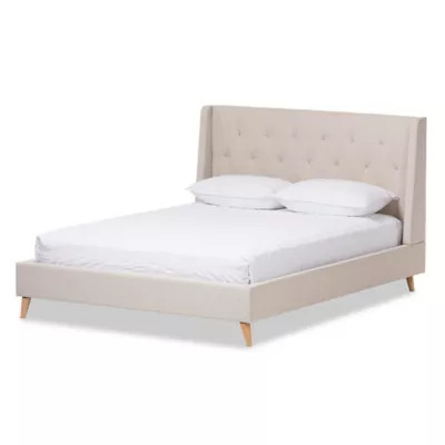 Baxton Studio Adelaide Queen Upholstered Platform Bed in Light Beige | Bed Bath & Beyond