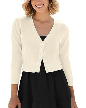 Urban CoCo Women's Cropped Cardigan V-Neck Button Down Knitted Sweater 3/4 Sleeve | Amazon (US)