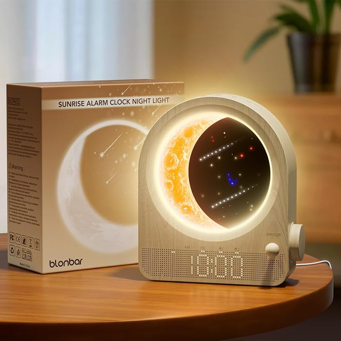 Sunrise Alarm Clocks for Bedrooms, Stepless Dimmable Moon Lamp Dual Alarm Clock with 12Levels Vol... | Amazon (US)