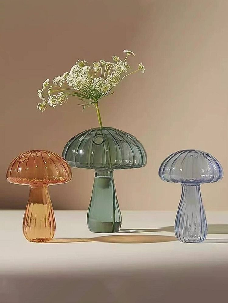 1pc Glass Flower Vase, Creative Mushroom Design Vase For Flower And Home Decor | SHEIN
