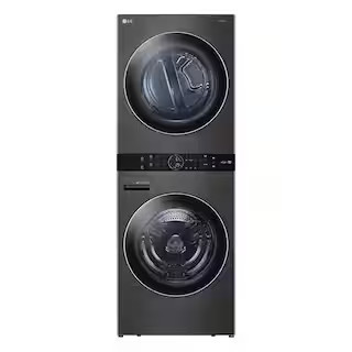 WashTower Stacked SMART Laundry Center 4.5 Cu.Ft. Front Load Washer & 7.4 Cu.Ft. Electric Dryer in Black Steel w/ Steam | The Home Depot