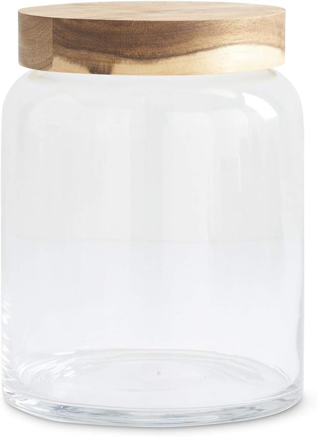 K&K Interiors 16038A-2 10 Inch Clear Glass Container with Acacia Wood Lid | Amazon (US)