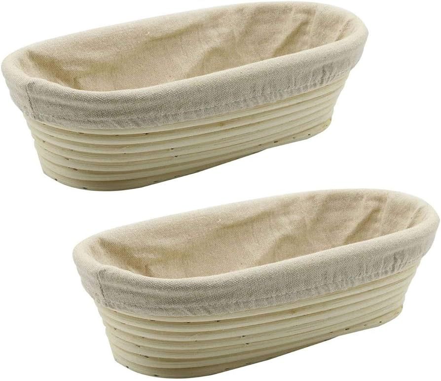 2 PCS 8 inch Oval Long Banneton Brotform Bread Dough Proofing Rising Rattan Basket & Liner for Pr... | Amazon (US)