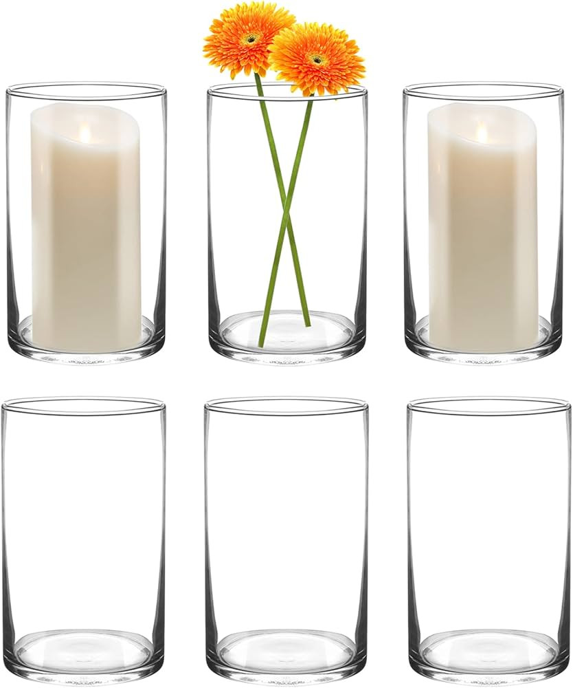 6 Inch Tall Glass Cylinder Vase for Table Centerpieces,Set of 6 Clear Glass Vases Bulk for Flower... | Amazon (US)